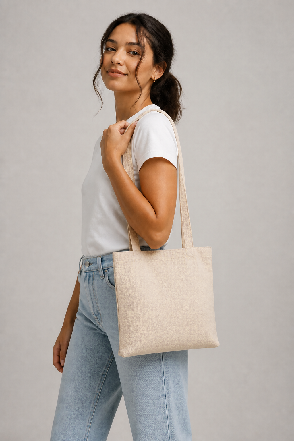 Custom Natural Cotton-Linen Canvas Tote Bag – 14 × 15 in